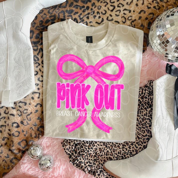 Bow Pink Out Breast Cancer Awareness Tee