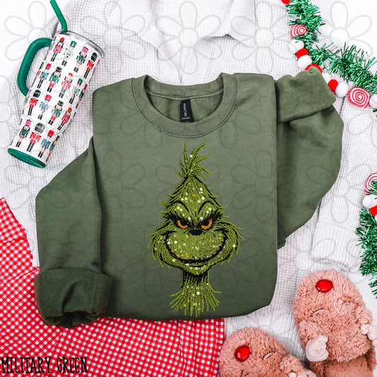 Faux Sequin Stitched Grinch