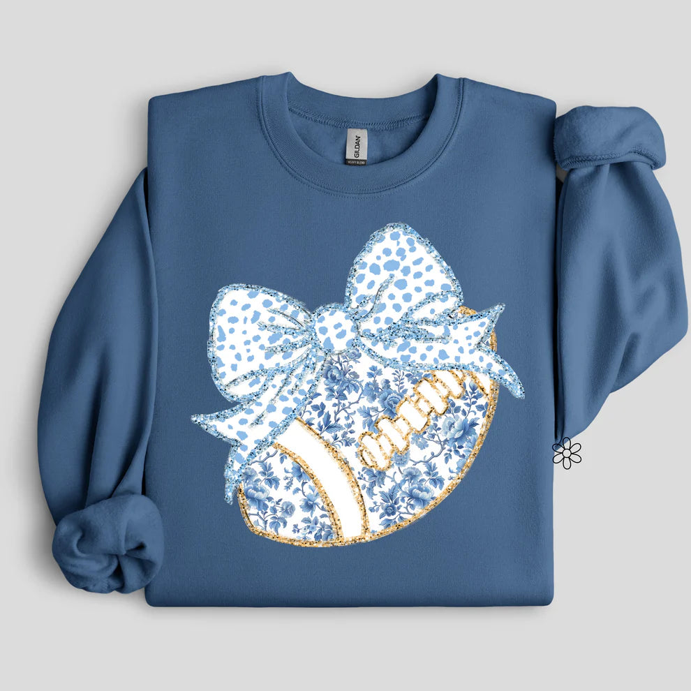 Blue Floral Gold Football Tee