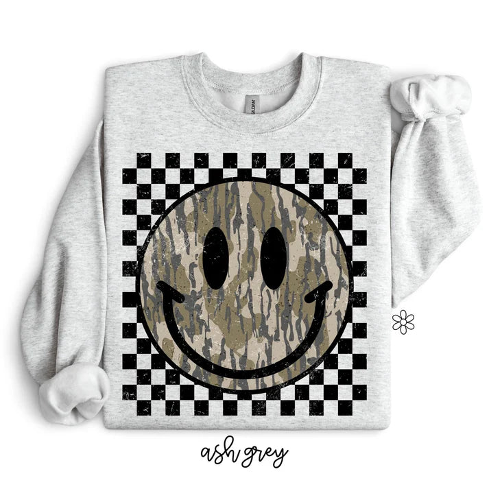 Camo Smiley on Check Tee