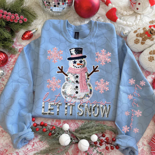 Let It Snow Pink Snowflakes Snowman