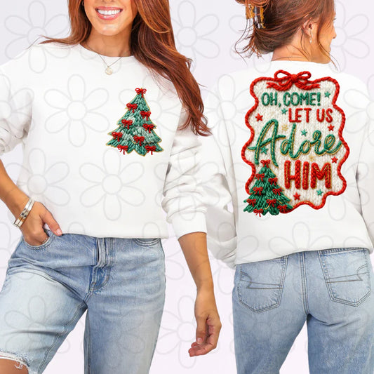 Oh Come Let Us Adore Him Faux Knit