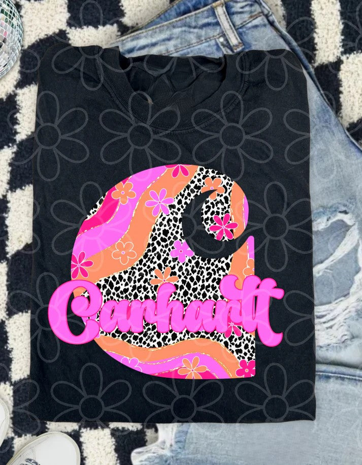 Pink & Orange Flowers Leopard Carhartt Tee