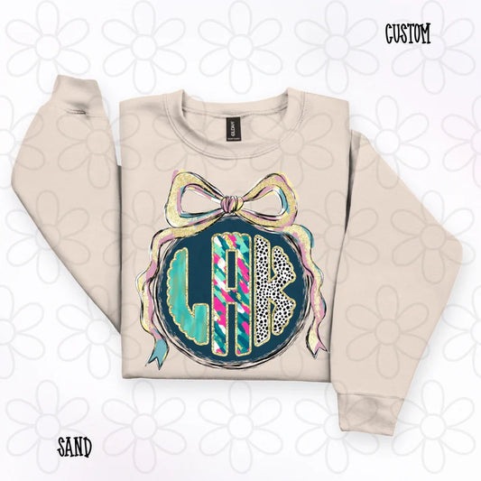 Preppy Christmas Watercolor Custom Monogram