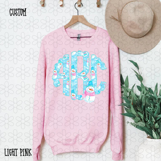 Blue Pink Snowman Custom Monogram