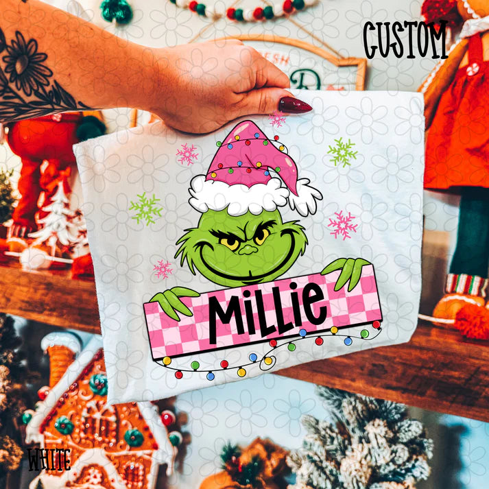 Christmas Grinch Pink Checkered Girls Custom