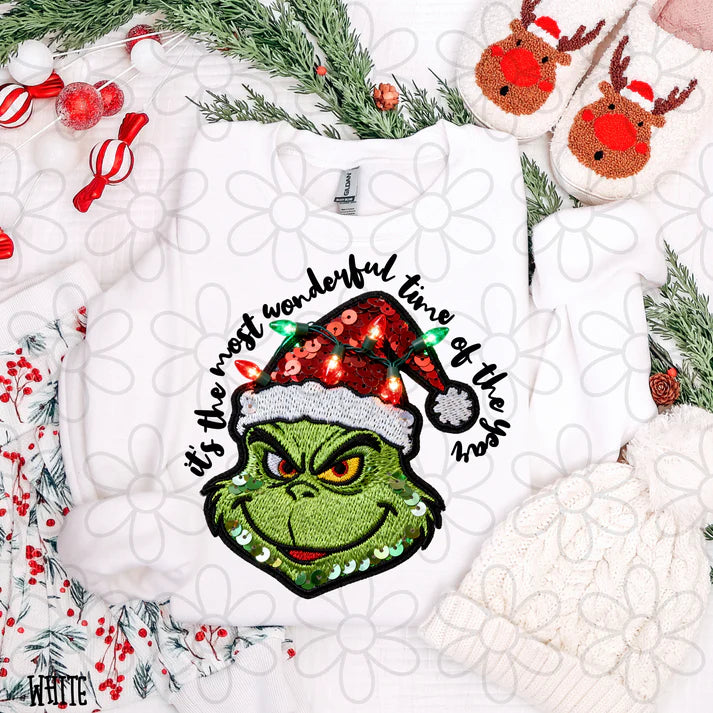 Faux Sequins Grinch It's The Most Wonderful Time Of The Year