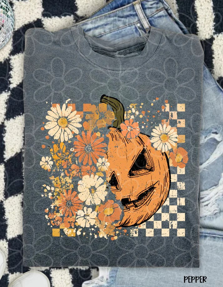 Floral Pumpkin Check Tee