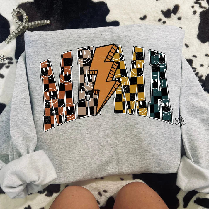 Checkered Smiley Mama Tee