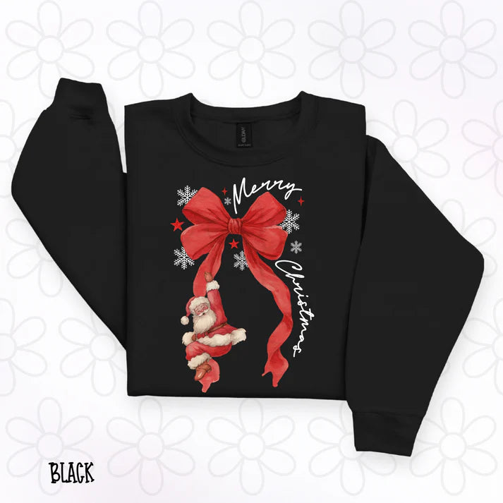 Merry Christmas Santa Red Bow Snowflakes White
