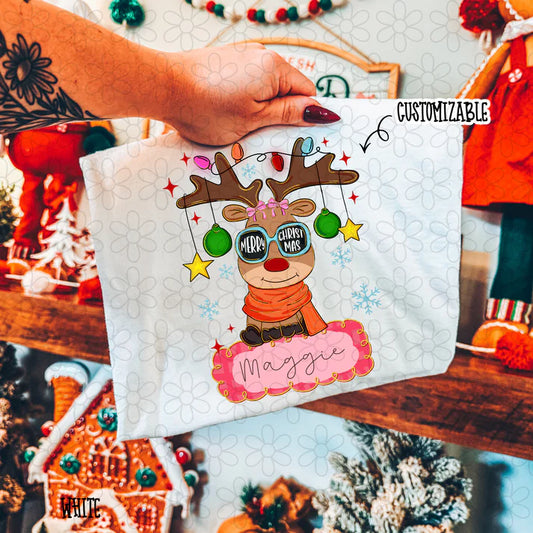 Merry Christmas Sunglasses Reindeer Girls Custom Name