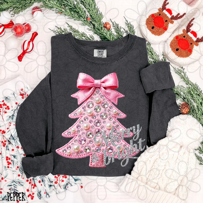 Merry & Bright Pink Sparkly Tree Bow