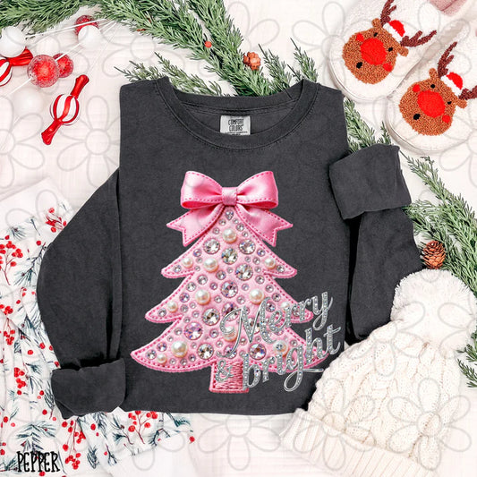 Merry & Bright Pink Sparkly Tree Bow