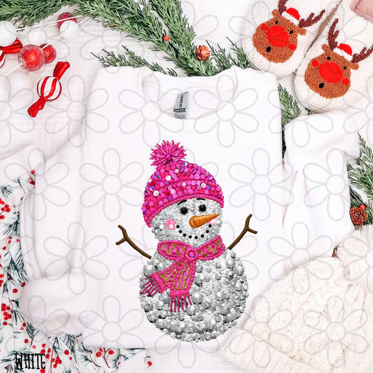 Sequin Snowman Pink Hat