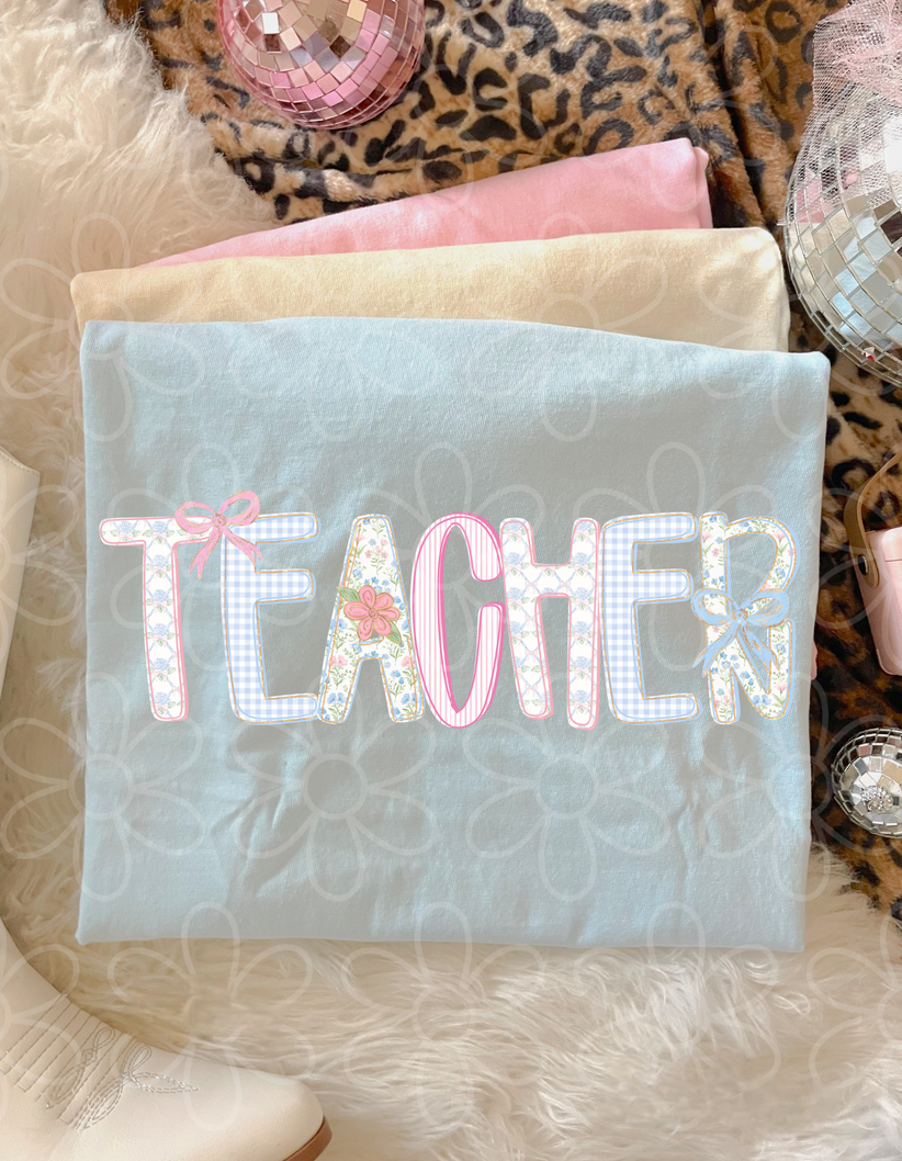Teacher Floral Bows Tee Shirt