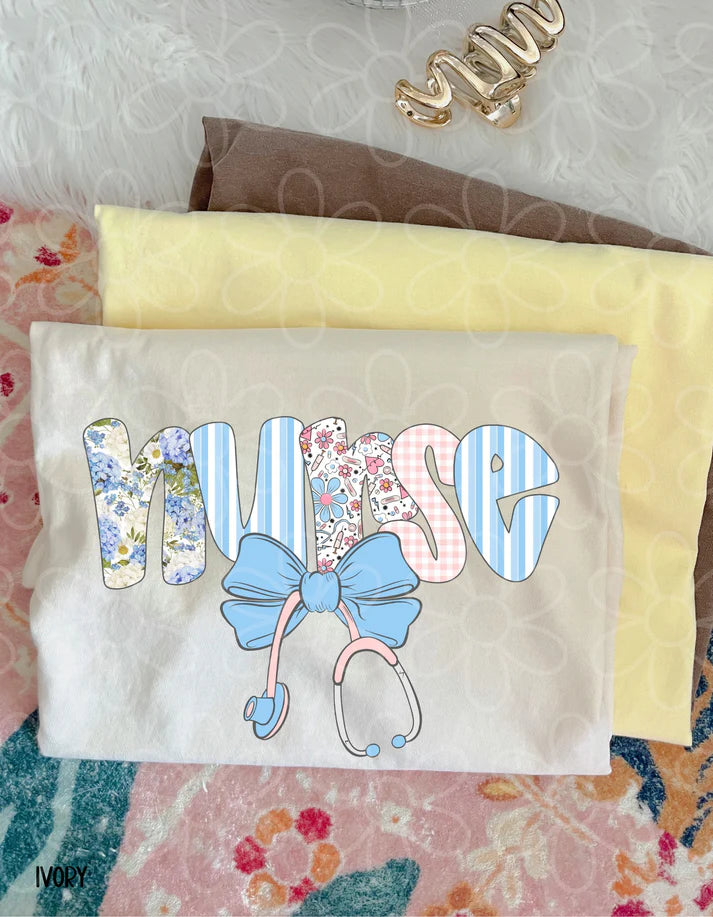 Grandmillennial Nurse With Bow Tee